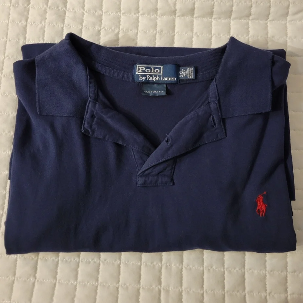 VTG Polo Ralph Lauren Men's XXL Navy Blue Polo Shirt Red Logo Classic Preppy 90s